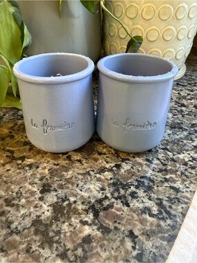 La Fermiere terracotta glazed yogurt pots-blue - Set of 2